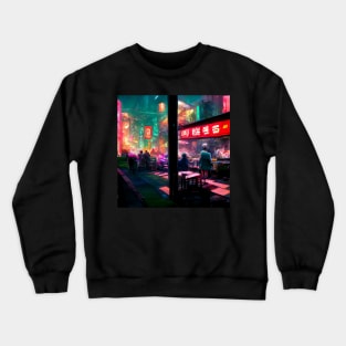 Busy Ramen Stall - Cyberpunk Cityscape Crewneck Sweatshirt